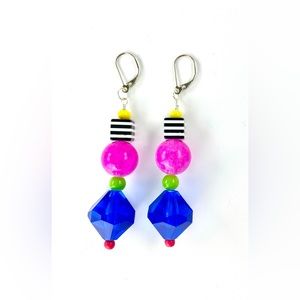 Made by me! 80’s-Inspired Colorful Leverback Dangle Drop Earrings Vintage Beads